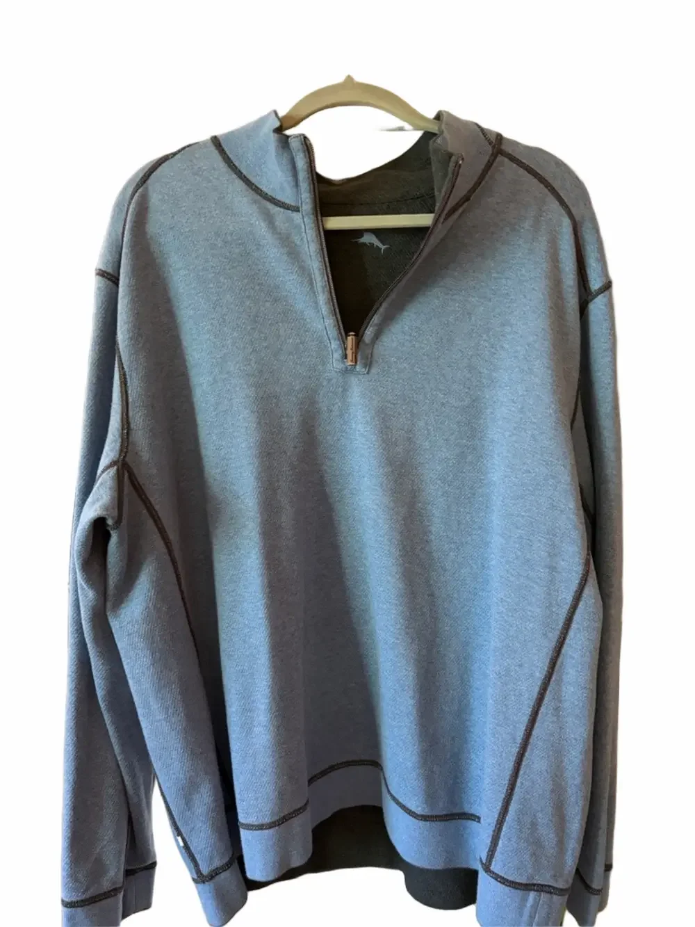 Tommy Bahama Flipshore reversable  Men’s half Zip sweater blue/ grey. XL